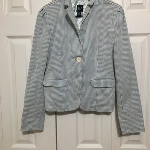 blue striped blazer.